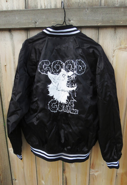Good Girl Black Unisex Satin Baseball Jacket