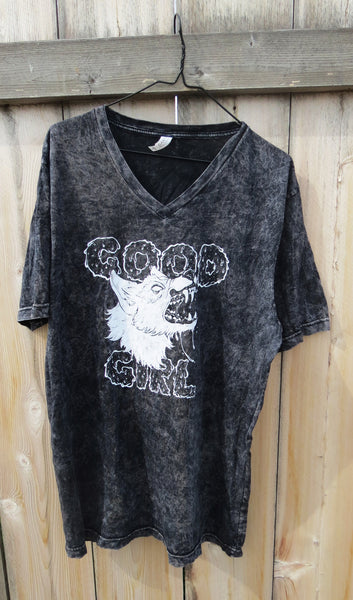 Good Girl Unisex Mineral Wash Jersey V-Neck T-Shirt