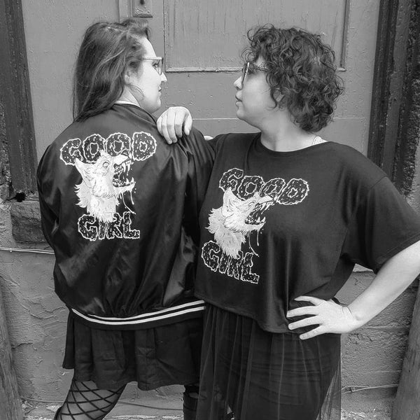 Good Girl Black Unisex Satin Baseball Jacket