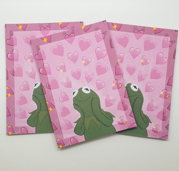 Kermit Heart Emoji Meme Memo Pad 4.125" x 5.5" or 3" x 3"