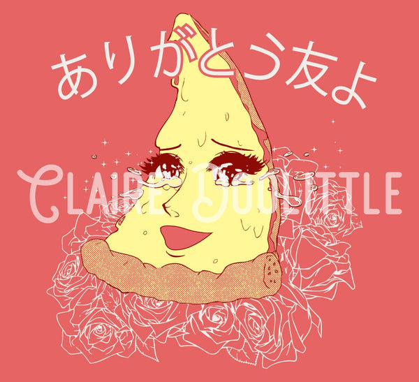 Crying Anime Pizza Ladies Tank Top - ありがとう 友 よ