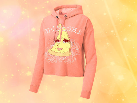 Crying Anime Pizza Ladies Cropped Hoodie - ありがとう 友 よ