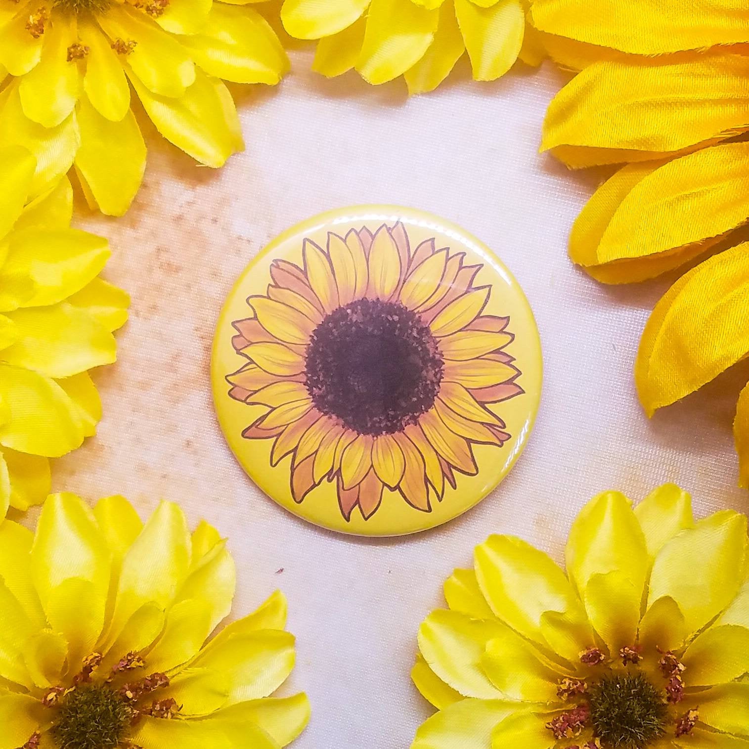 Sunflower Button Magnet Mirror 2.25" Circle