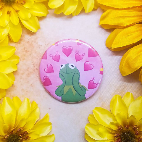Kermit Heart Emoji Button Magnet Mirror 2.25" Circle