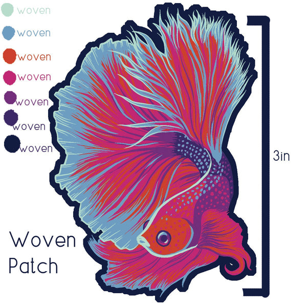 Betta Fish Iron-On Patch Woven 3" x 2.1"